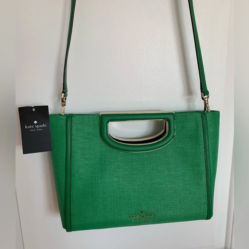 Kate Spade *Alexia* Green Straw Convertible Clutch crossbody bag purse - NWT